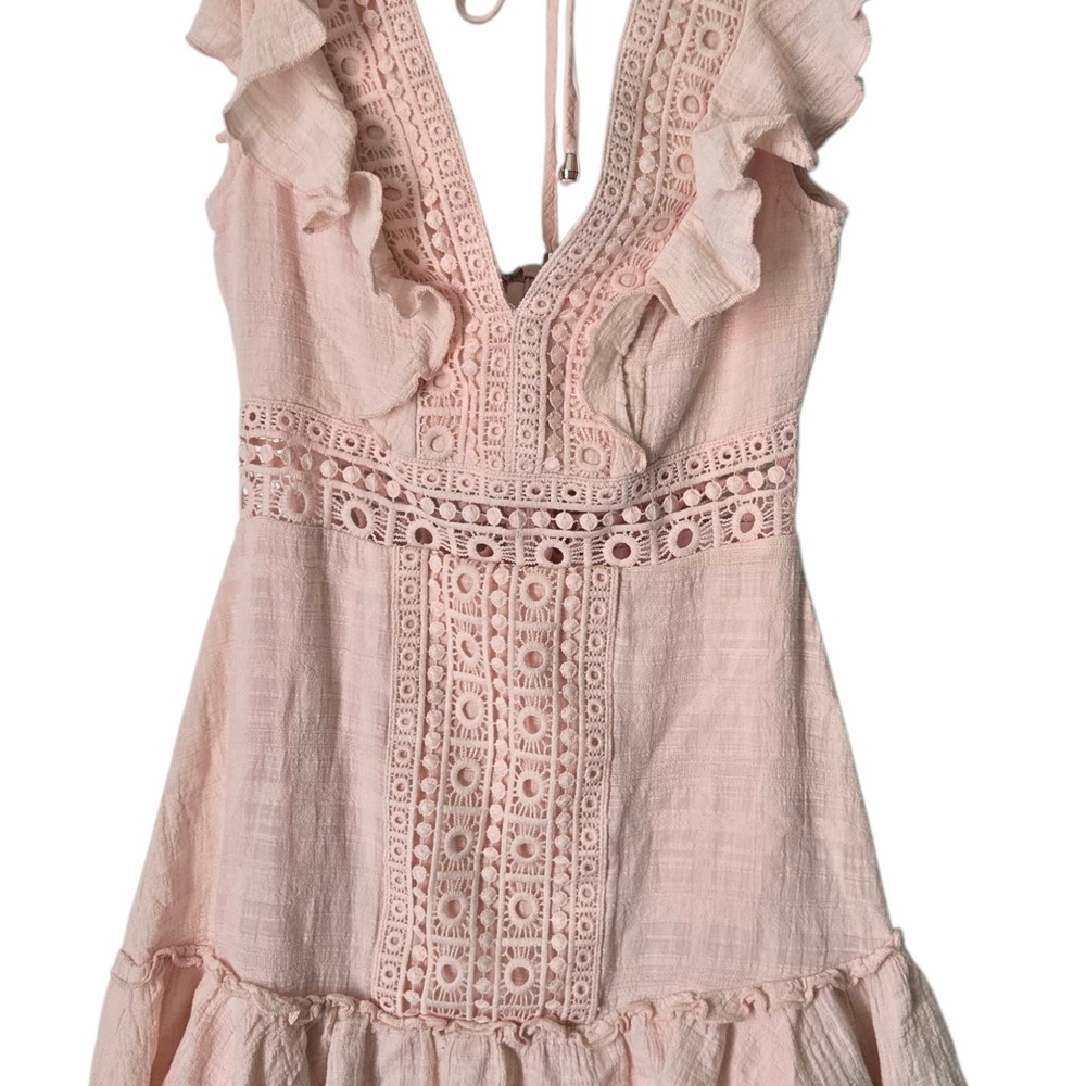 Jun & Ivy Light Pink Crochet Lace Ruffle Mini Dress XXS Boho Coquette Cottagecor